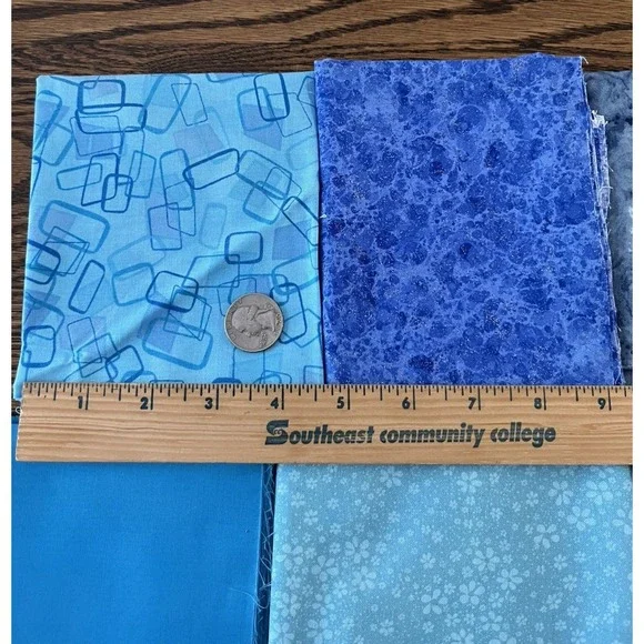 Quilt Craft Fabric Cotton 8 Fat Quarters Blue Turquoise Flowers Abstract Fabrics - Picture 2 of 5